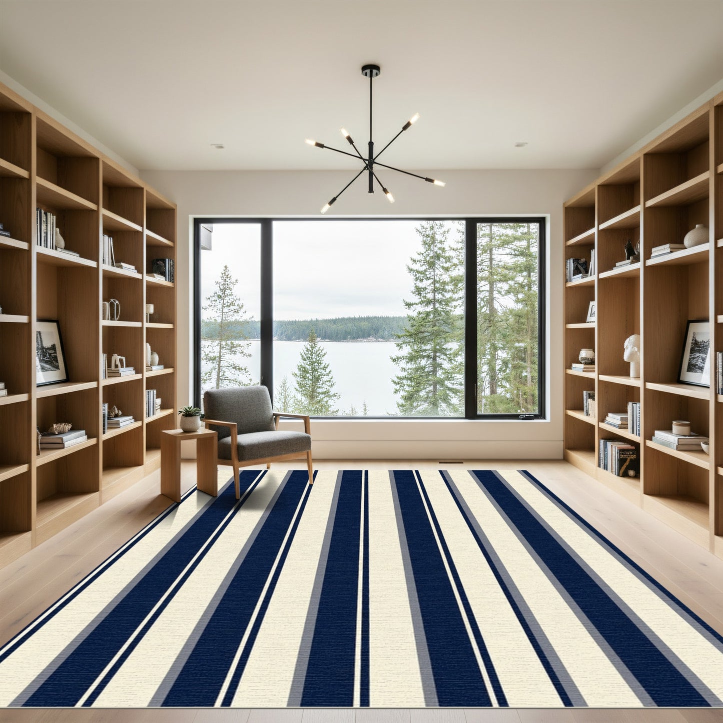 Navy Cream Vertical Stripe Rug