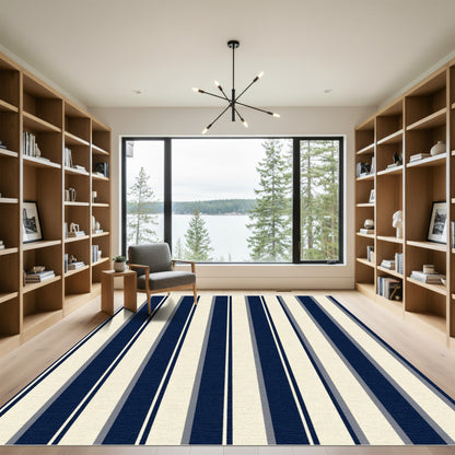 Navy Cream Vertical Stripe Rug