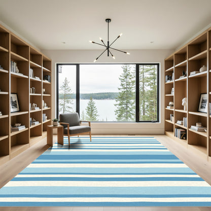 Blue White Striped Horizon Lines Rug