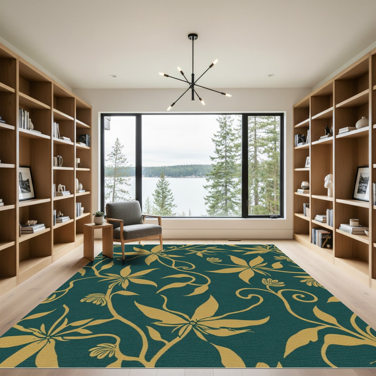 Golden Vine Teal Floral Rug