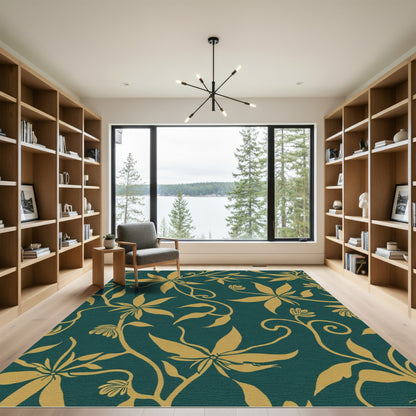 Golden Vine Teal Floral Rug