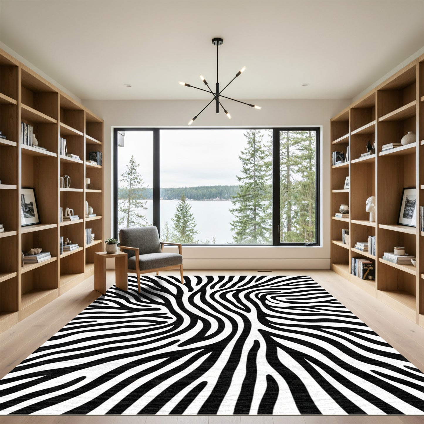Bold Black White Equine Stripes Rug