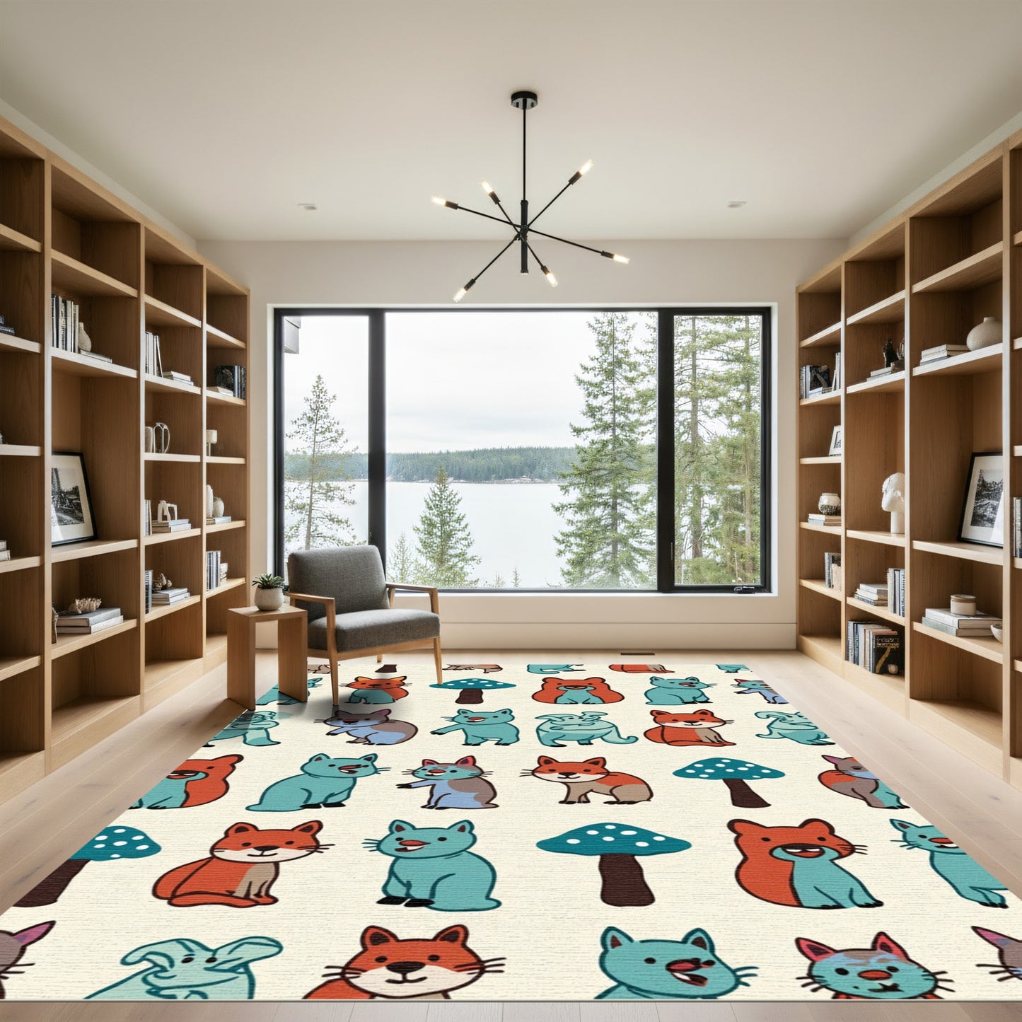Whimsical Woodland Creatures Mushroom Companions Rug