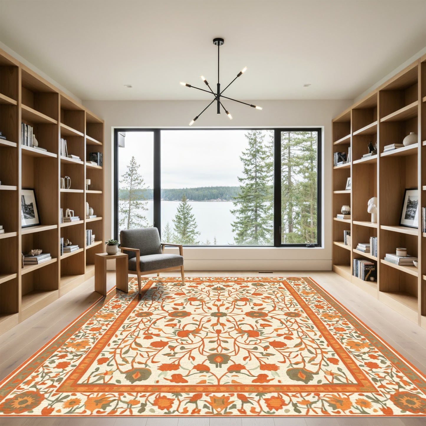 Terracotta Floral Garden Medallion Overlay Rug