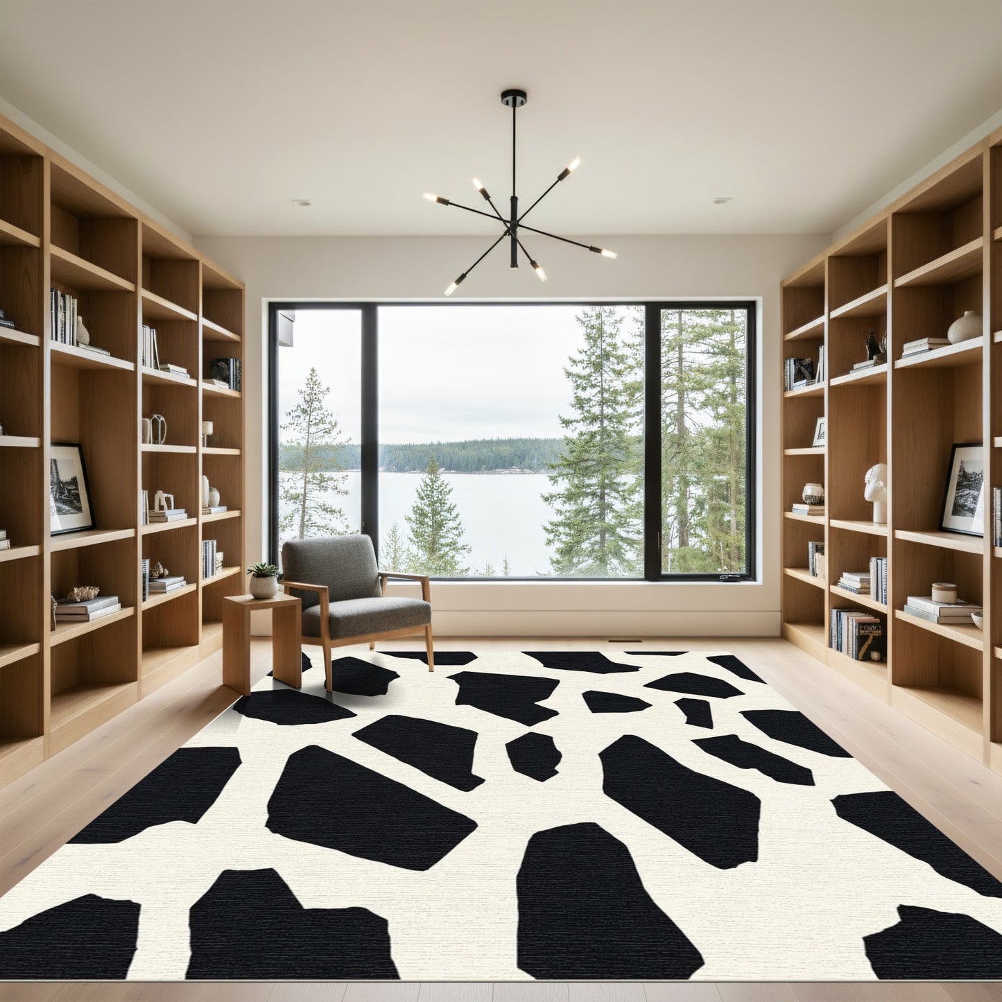 Black and White Irregular Spots Rug