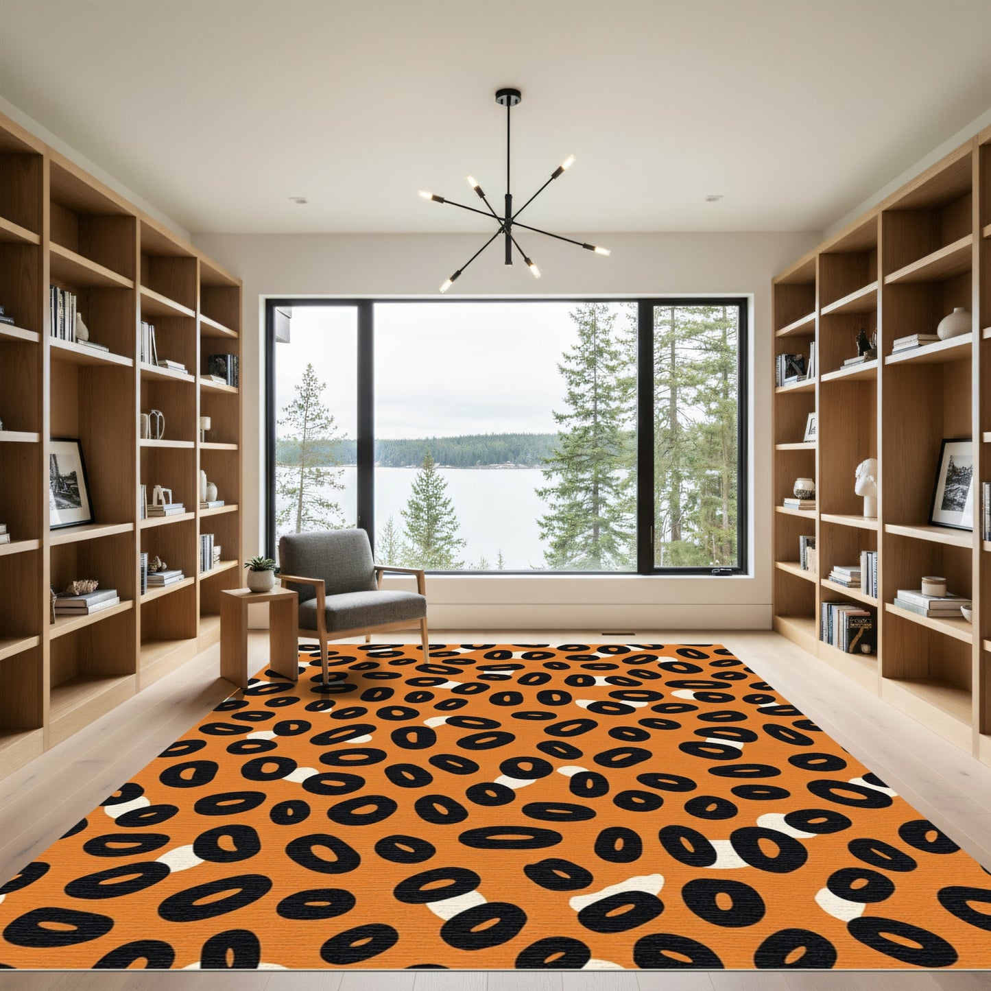 Orange Black Animalistic Spot Arrangement Rug