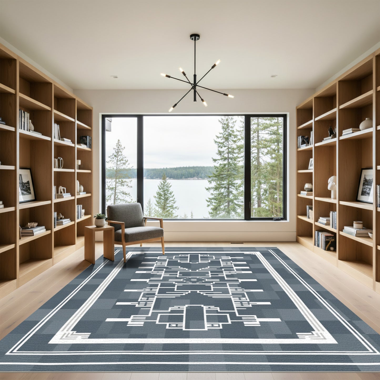 Gray White Geometric Outline Rug
