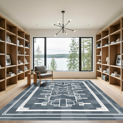 Gray White Geometric Outline Rug