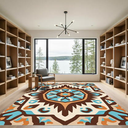 Earth Tones Geometric Medallion Rug
