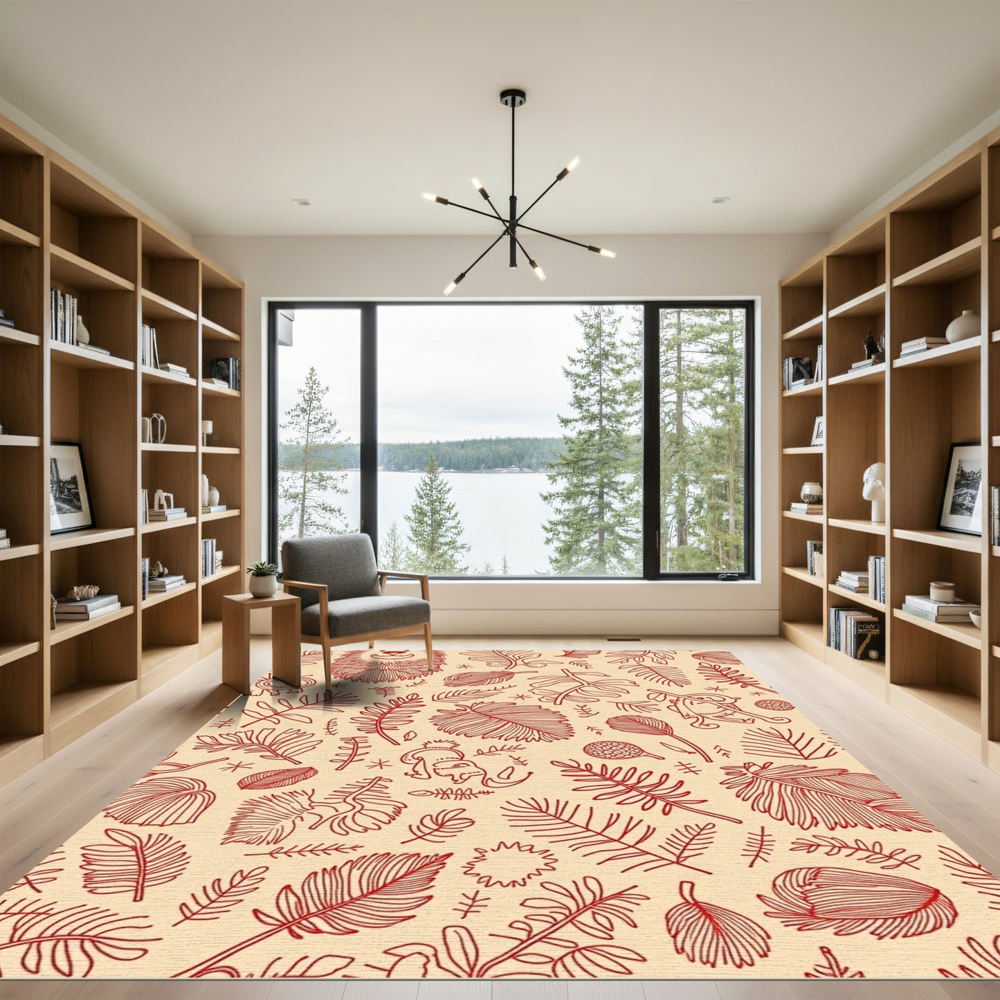 Crimson Safari Animals Foliage Collage Rug