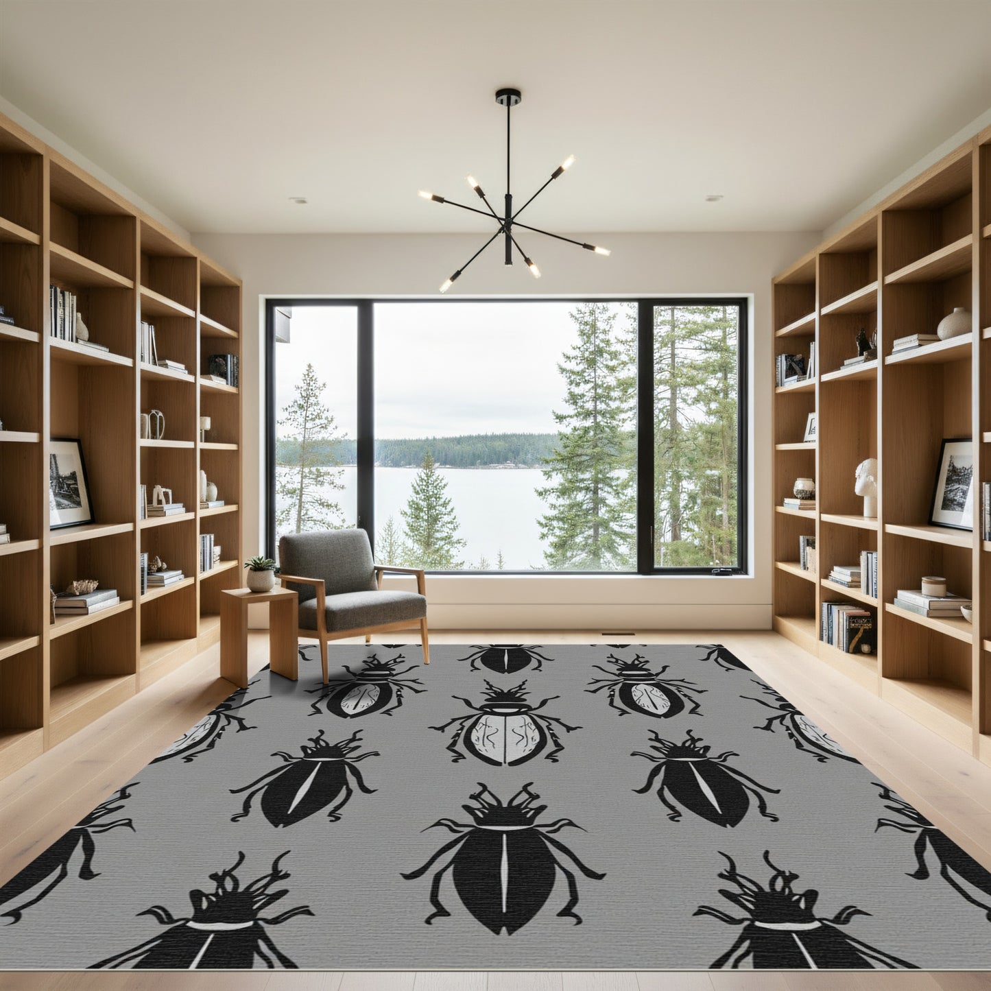 Gray Black Insect Silhouette Repeat Rug
