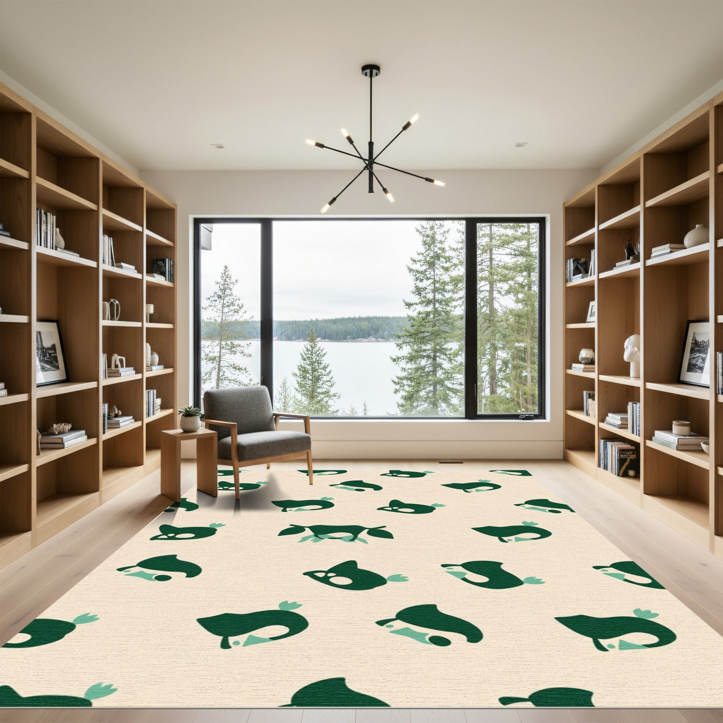 Whimsical Teal and Green Bird Pattern Rug