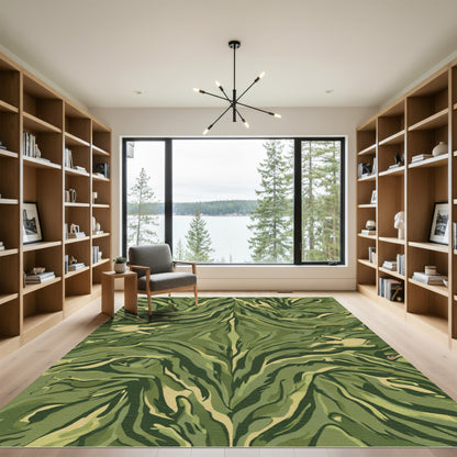 Olive Green Wavy Camouflage Rug