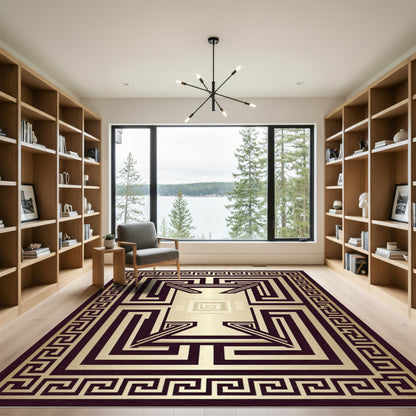 Metallic Gold Greek Key Maze Rug