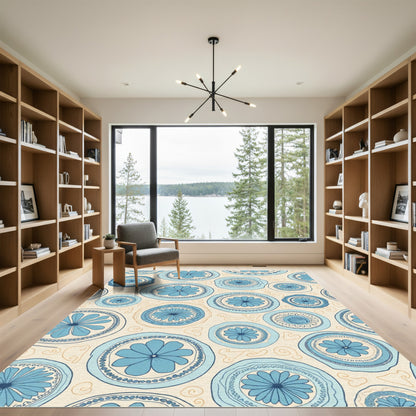 Azure Blue Mandala Scattered Elements Rug