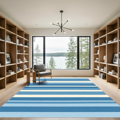Modern Multi Tone Blue Stripe Rug