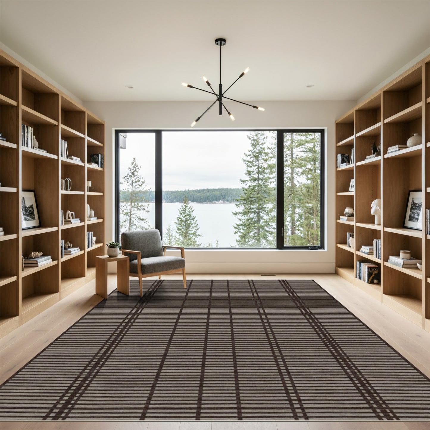 Dark Taupe Stripe Grid Rug