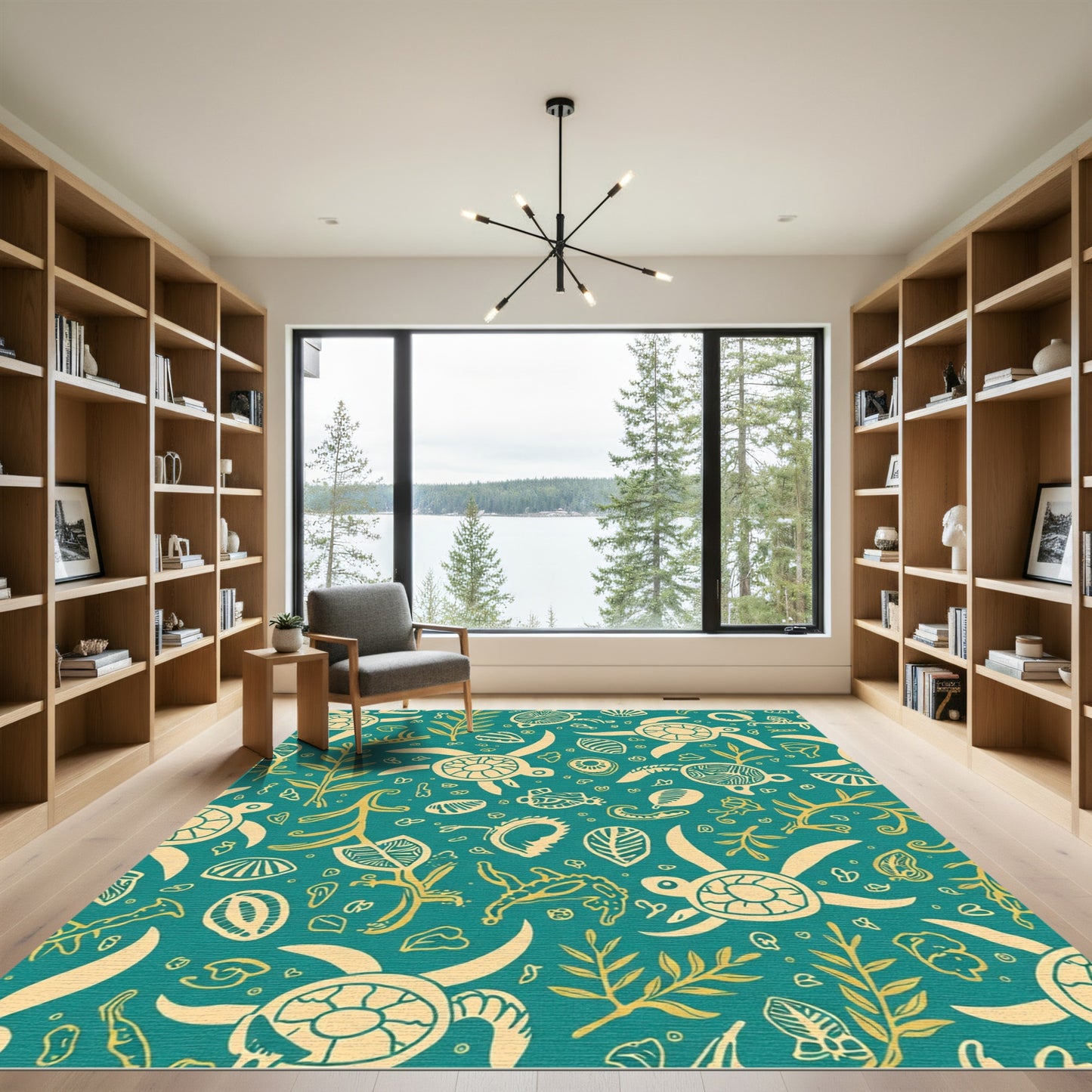 Teal Yellow Turtle Sea Plants Medley Rug