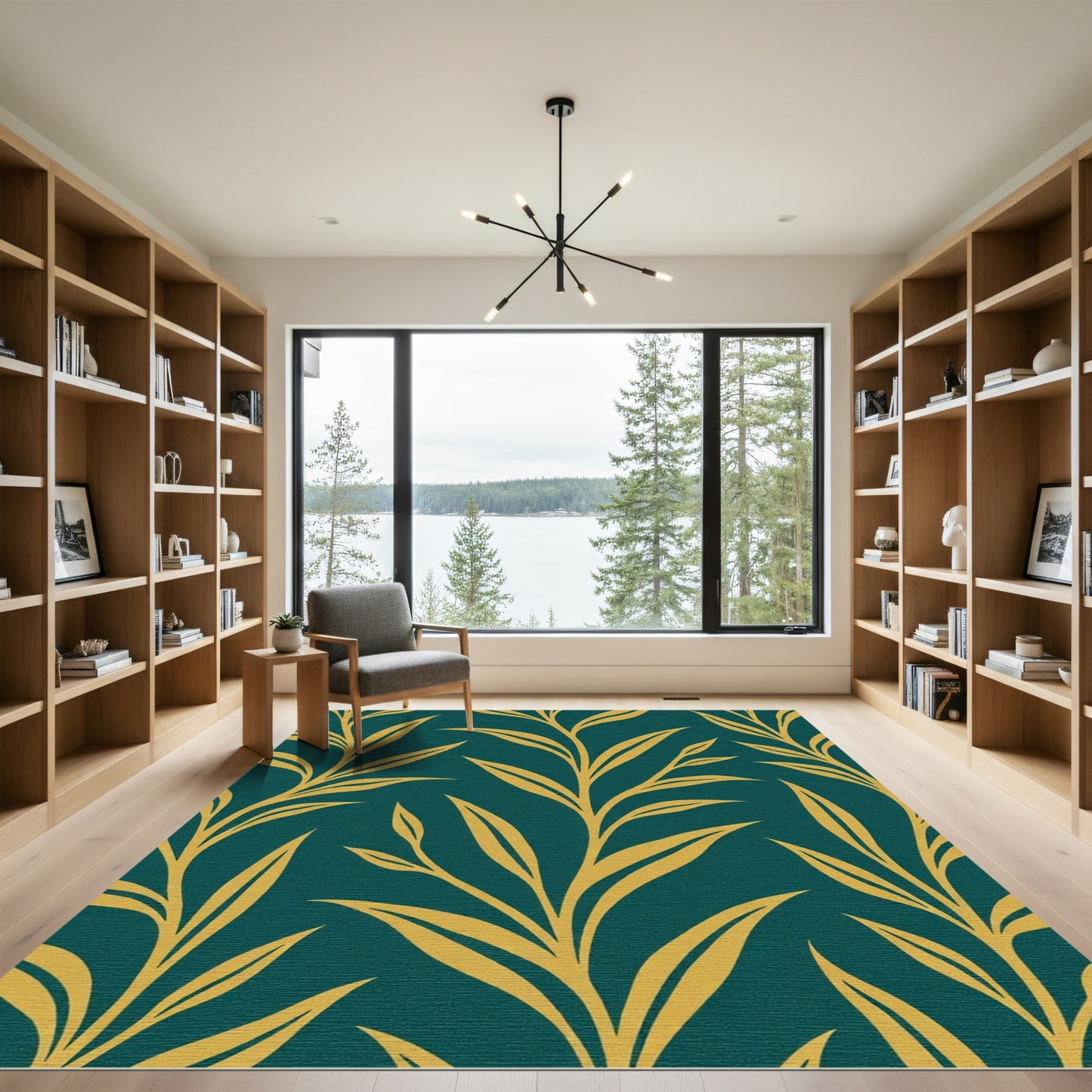 Golden Foliage on Teal Background Rug