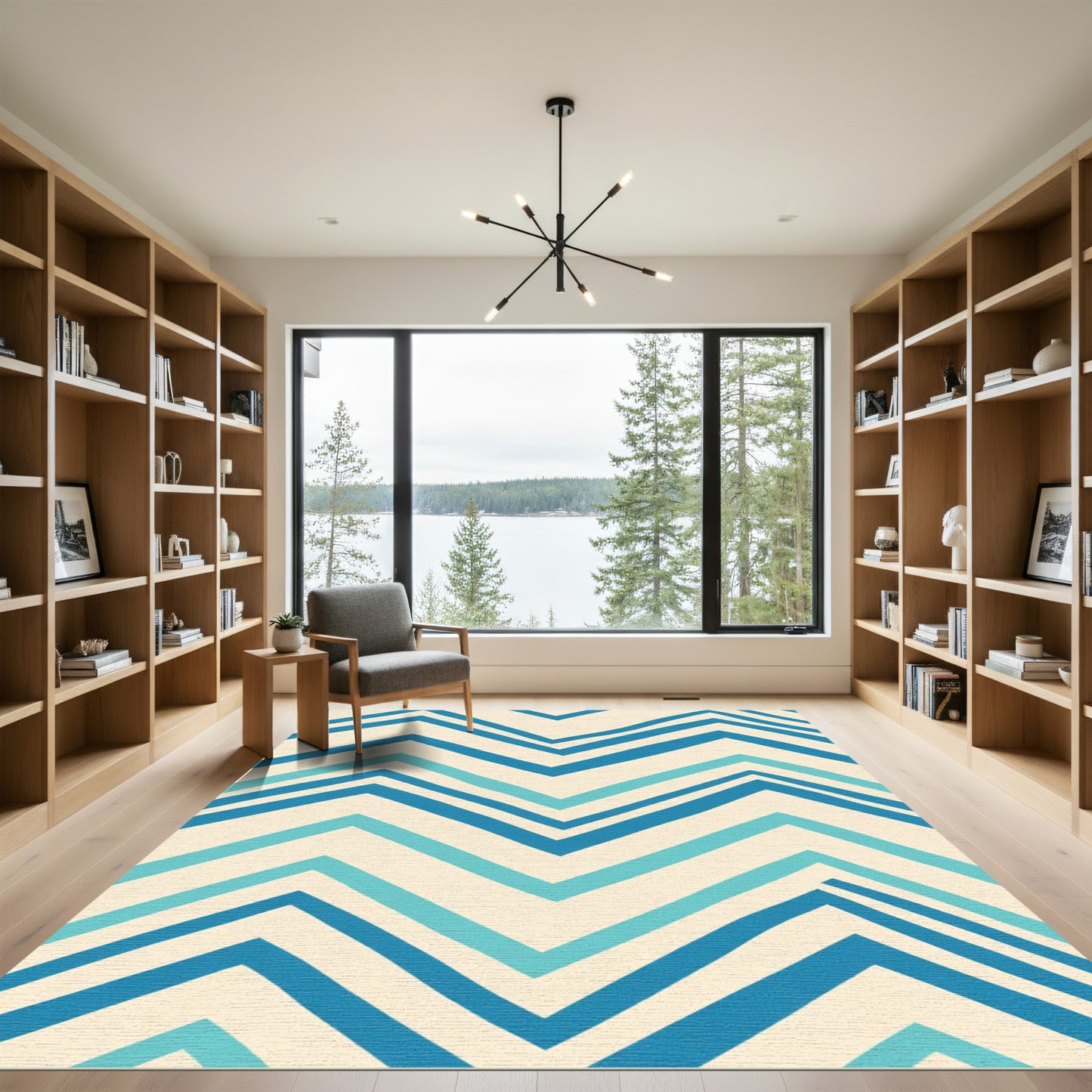 Ocean Blue Teal Chevron Lines Rug