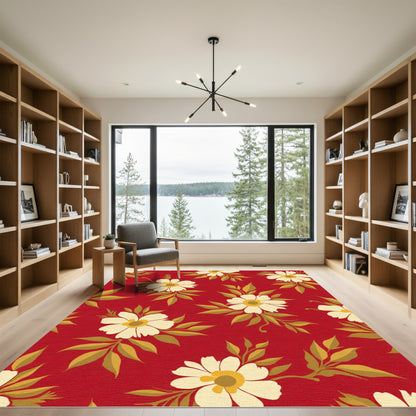 Crimson Daisy Garden Floral Rug