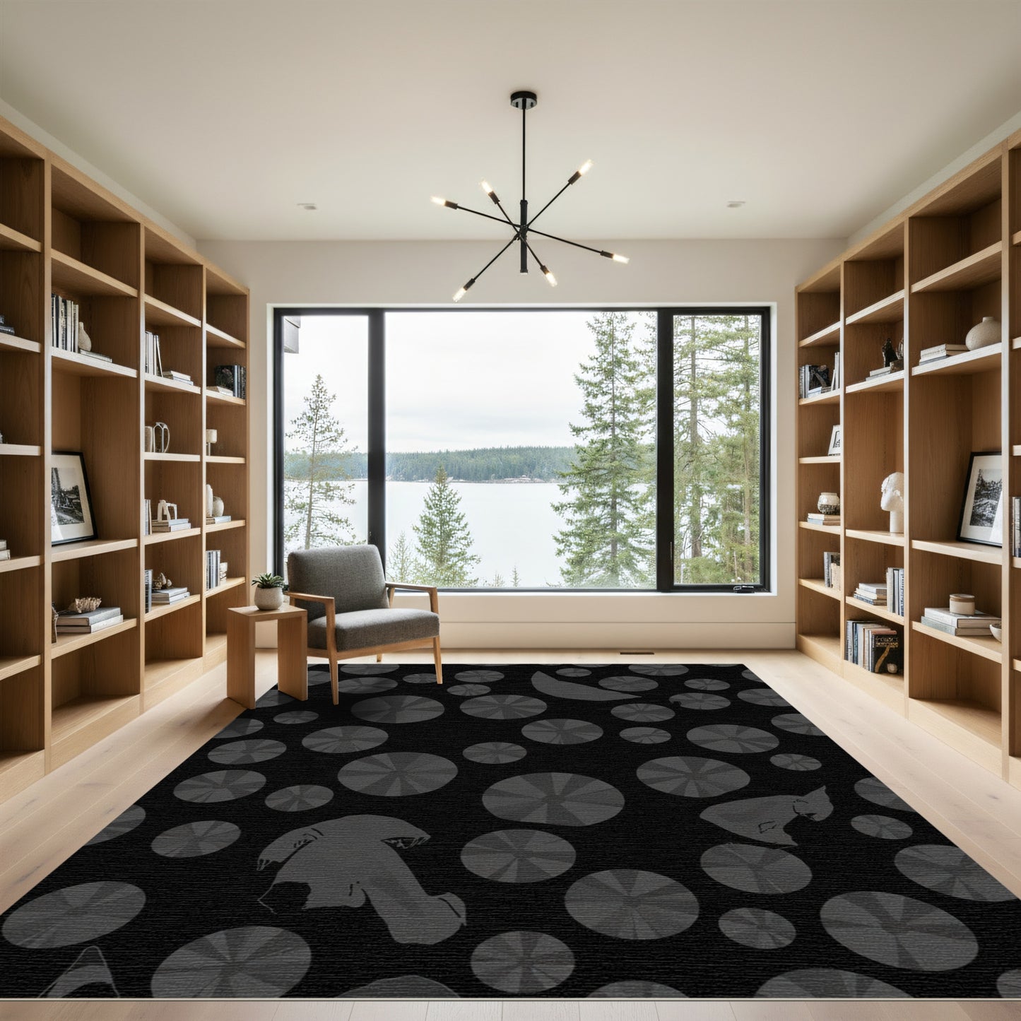 Dark Gray Scattered Radiating Circles Rug