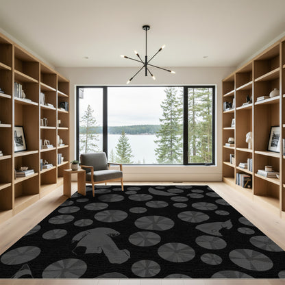 Dark Gray Scattered Radiating Circles Rug