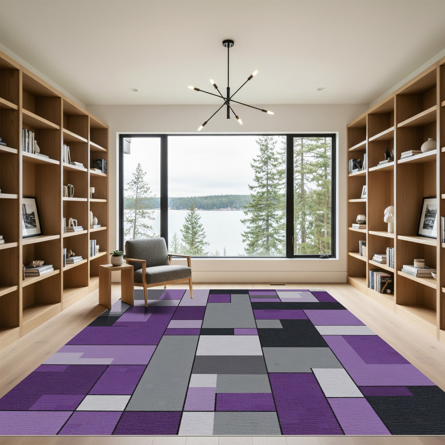 Purple Gray Geometric Blocks Rug