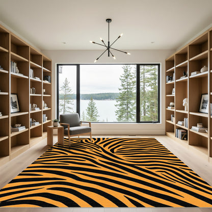 Bold Orange Black Zebra Stripe Rug