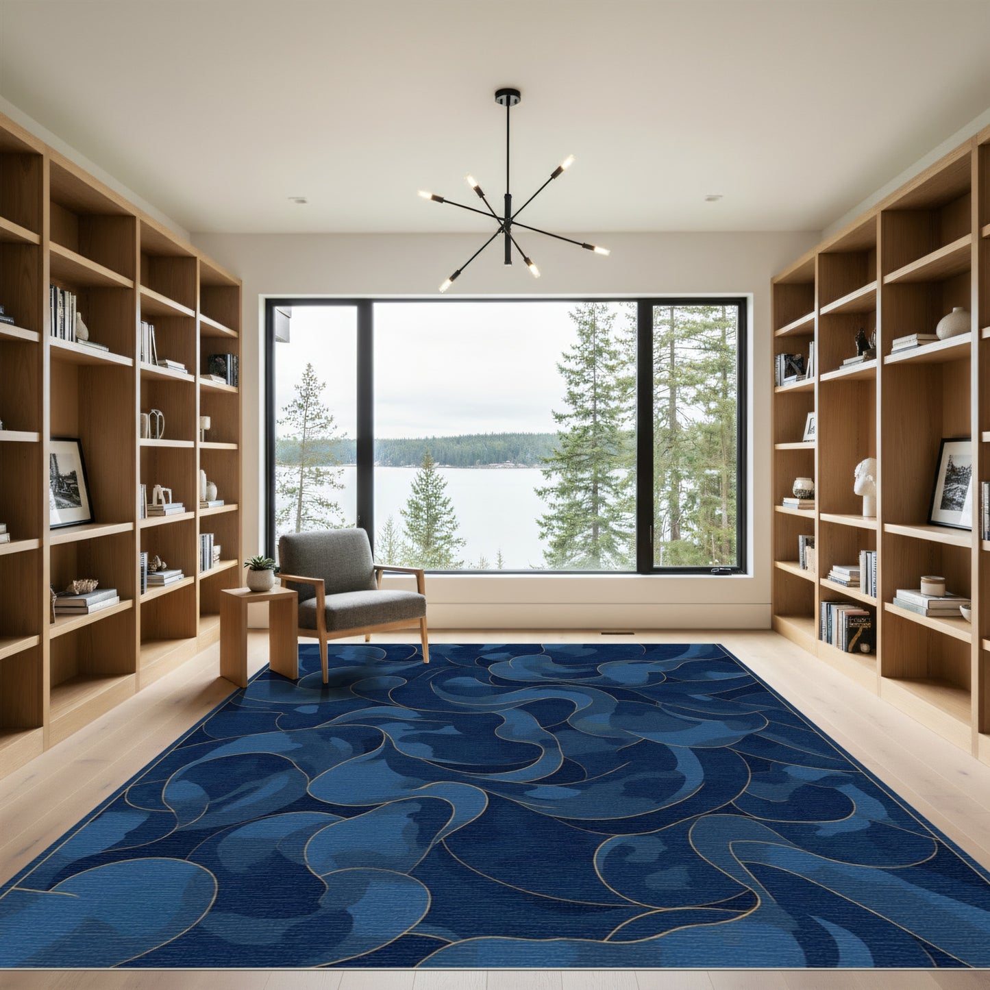 Deep Blue Abstract Swirls Rug