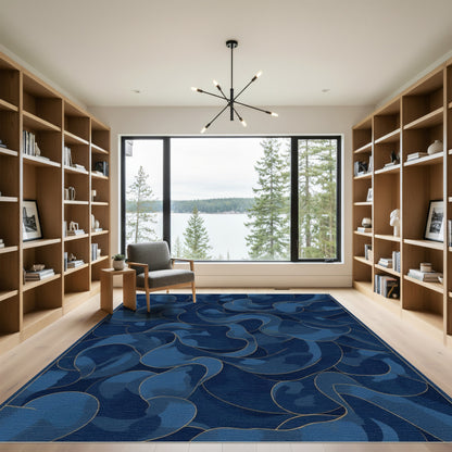 Deep Blue Abstract Swirls Rug