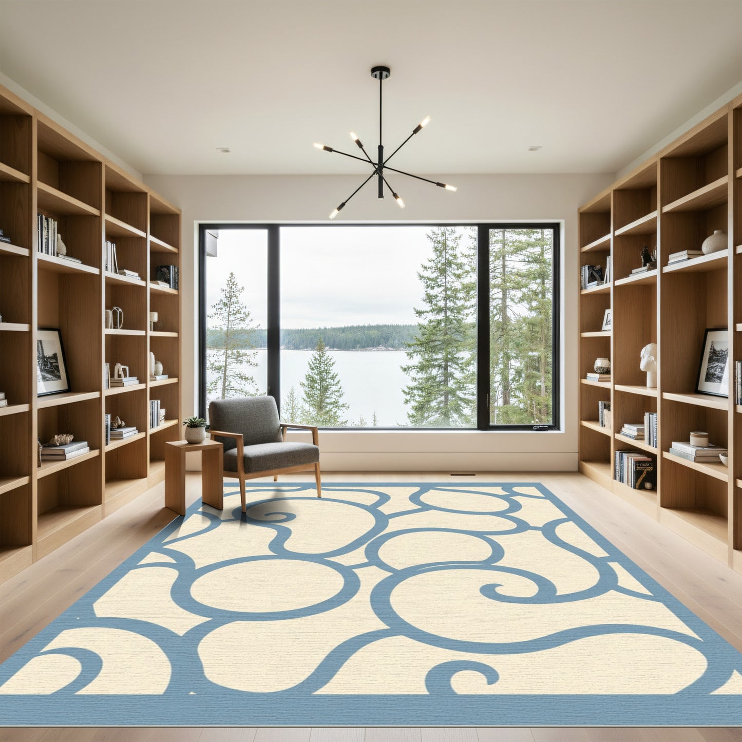 Serene Blue Swirl Organic Shapes Rug