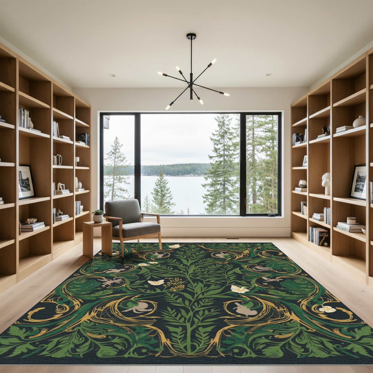 Deep Emerald Forest Creatures Butterflies Rug