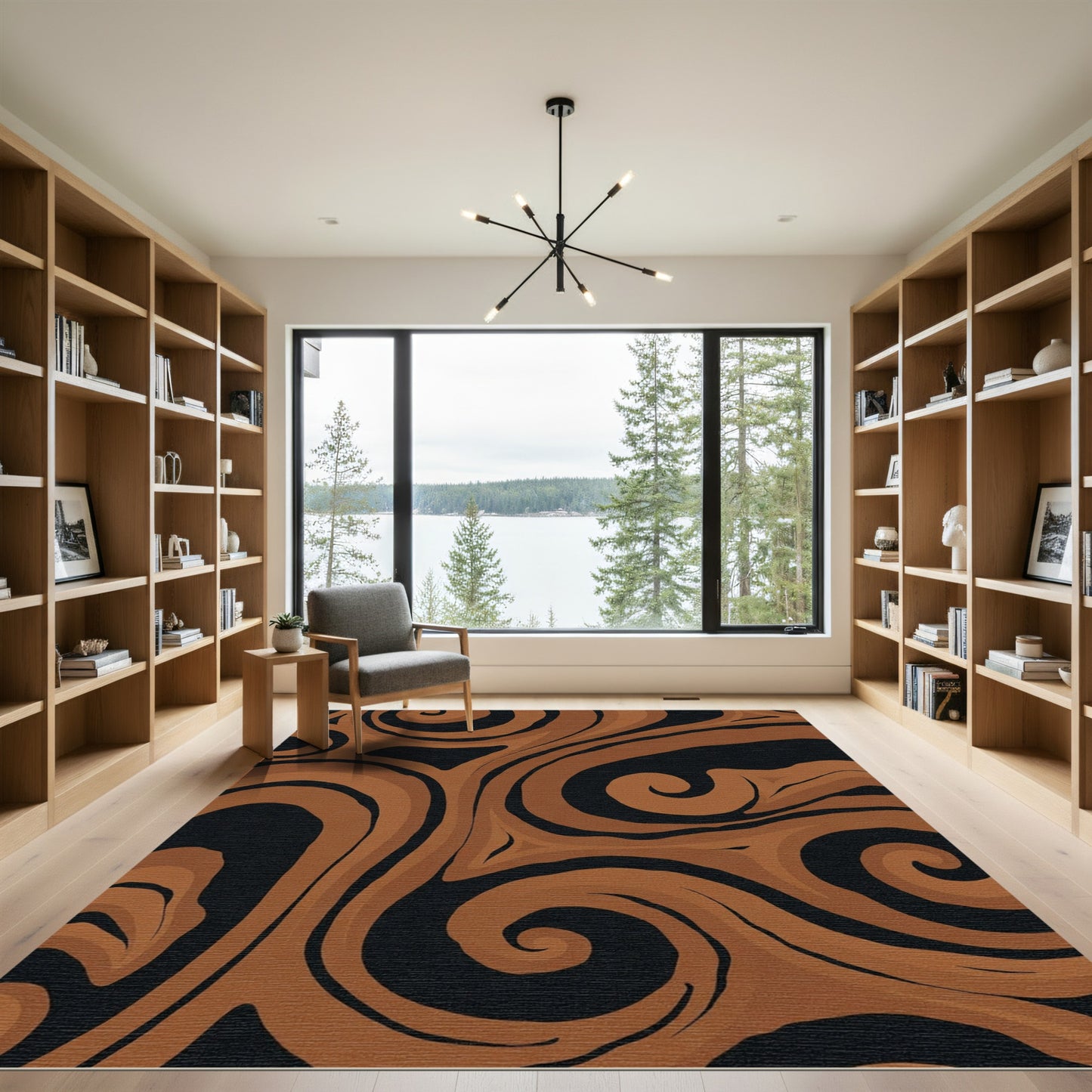 Brown Swirling Marble Abstract Flow Rug