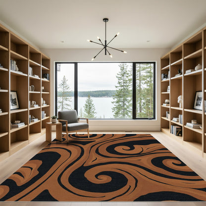 Brown Swirling Marble Abstract Flow Rug