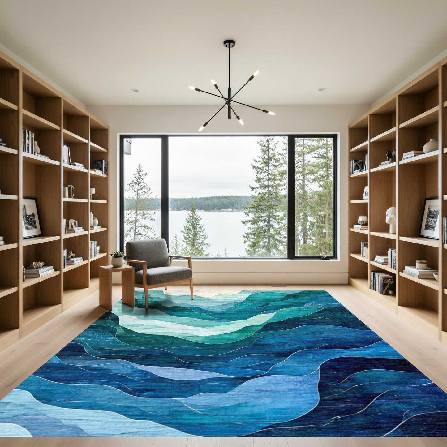 Teal Layered Mountain Peaks Rug