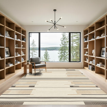 Neutral Stripe Blocks Composed Rug
