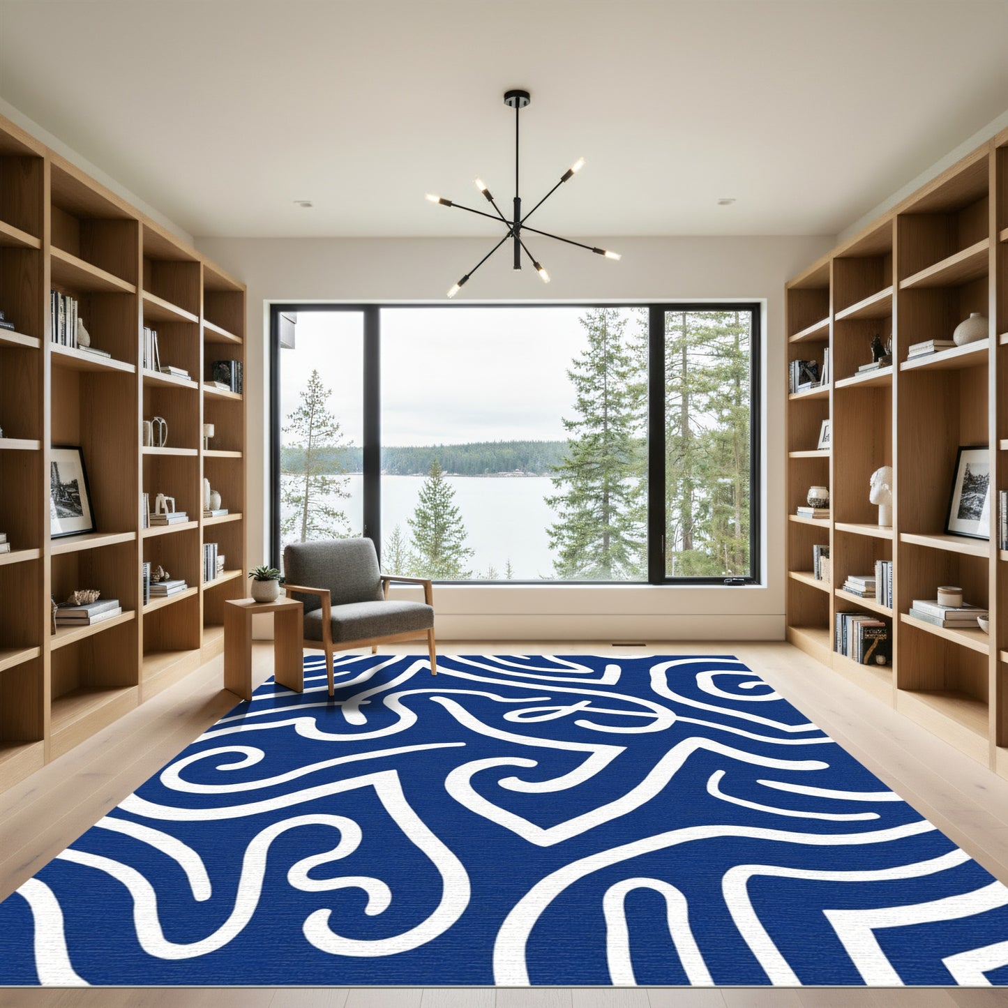 Deep Blue Abstract Swirls Rug
