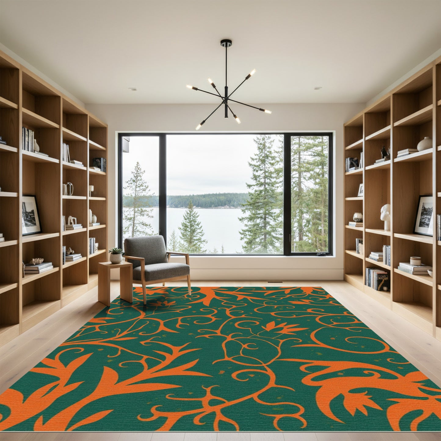 Teal Orange Vine Scroll Garden Rug