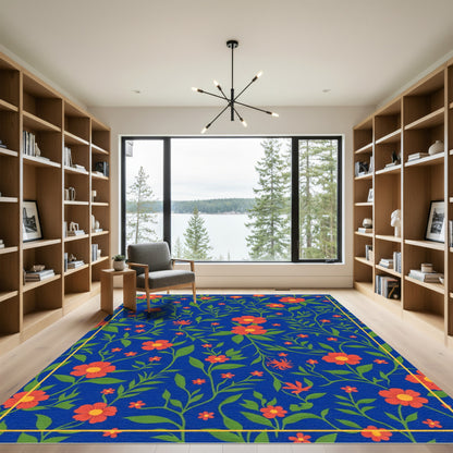Royal Blue Coral Floral Vine Rug