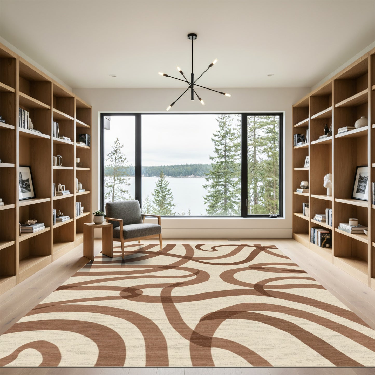 Brown Organic Swirls And Lines Rug
