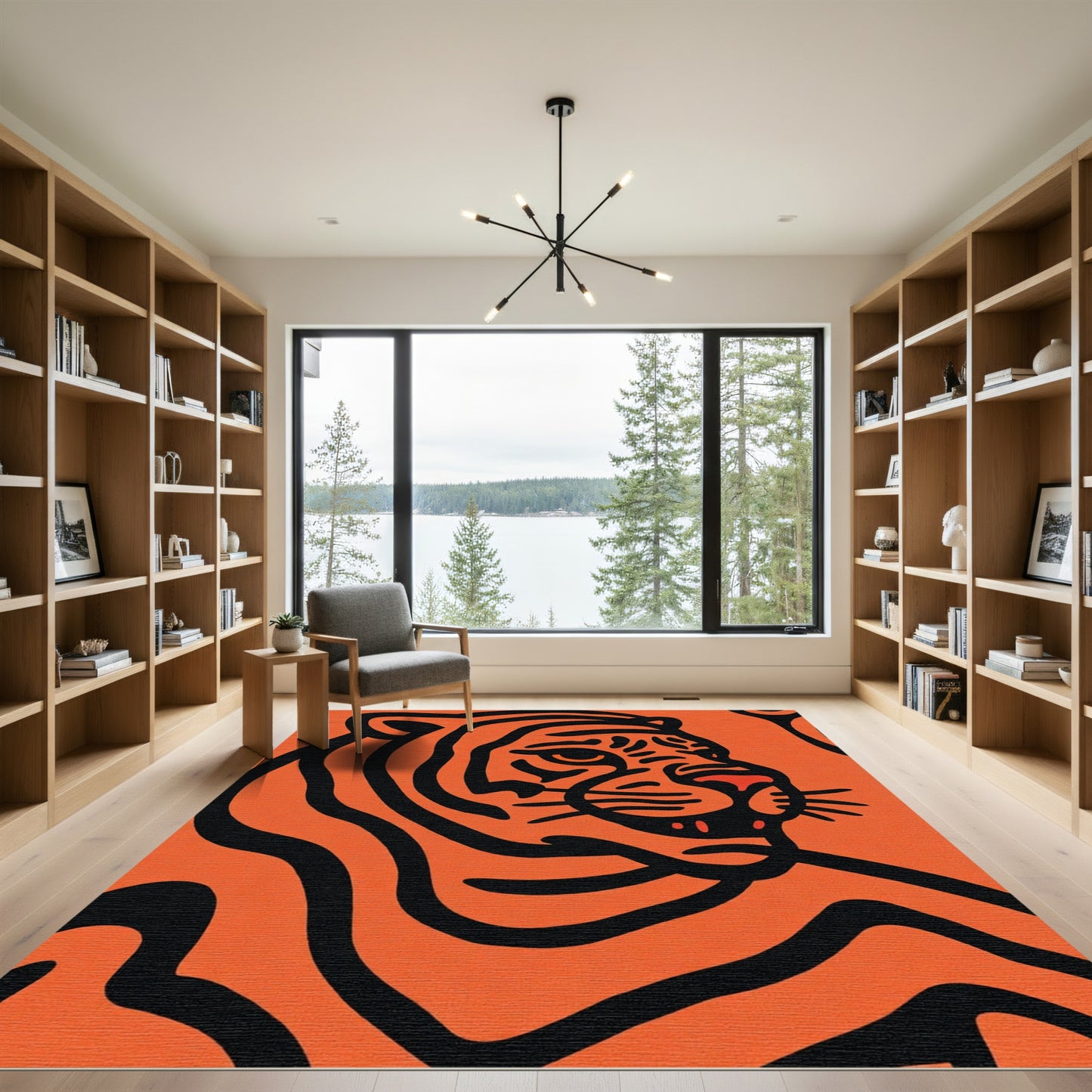 Bold Orange Black Tiger Portrait Rug