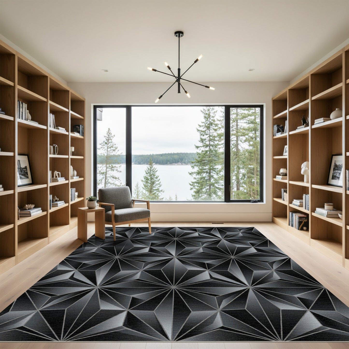 Dark Gray Geometric Faceted Star Rug