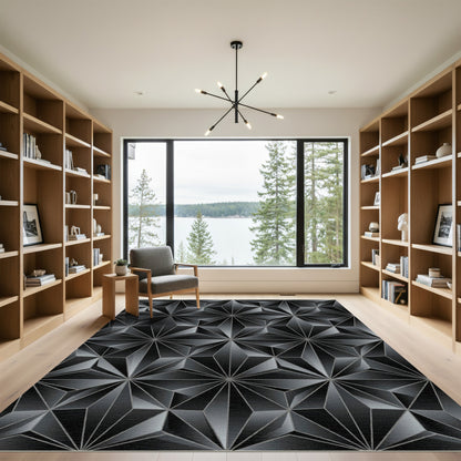 Dark Gray Geometric Faceted Star Rug