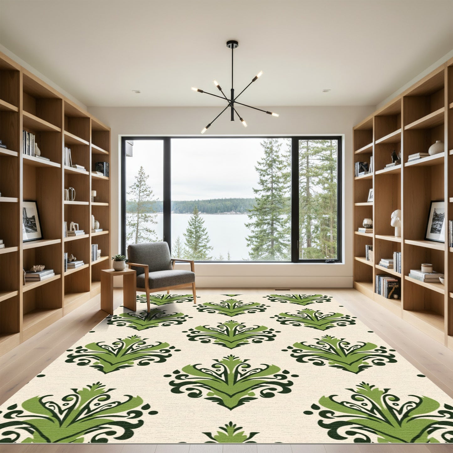 Green Leaf Damask Medallion Rug