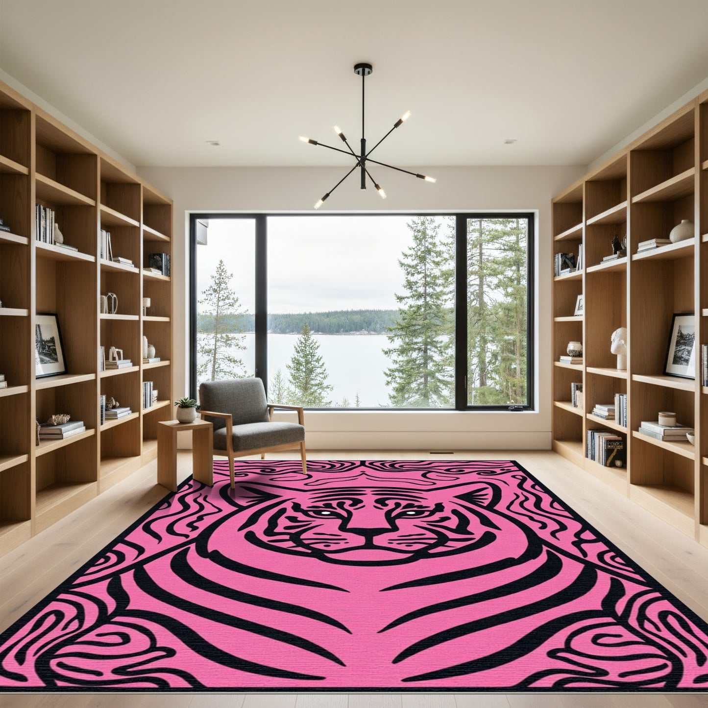 Bold Pink Black Tiger Face Rug
