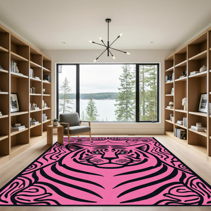 Bold Pink Black Tiger Face Rug