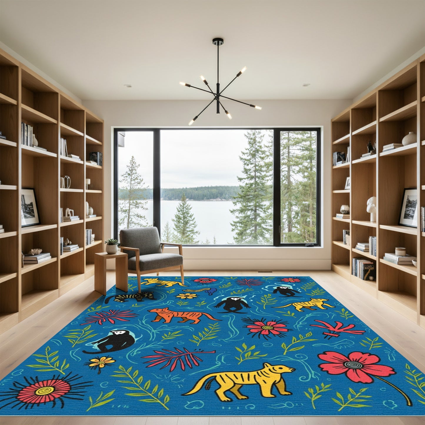 Bold Jungle Creatures Whimsical FloralRug Rug