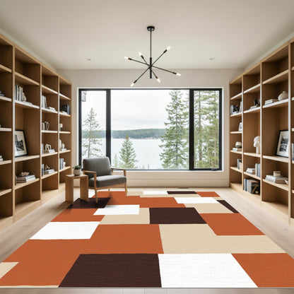 Earthy Tone Patchwork Geometric Composition Rug