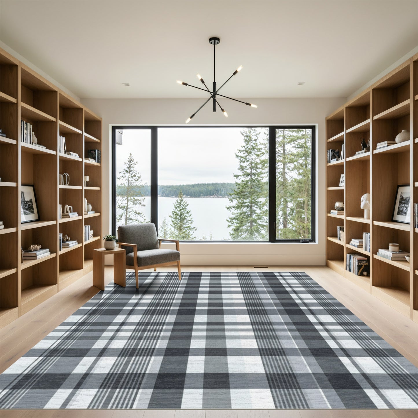 Monochrome Plaid Squares Lines Rug